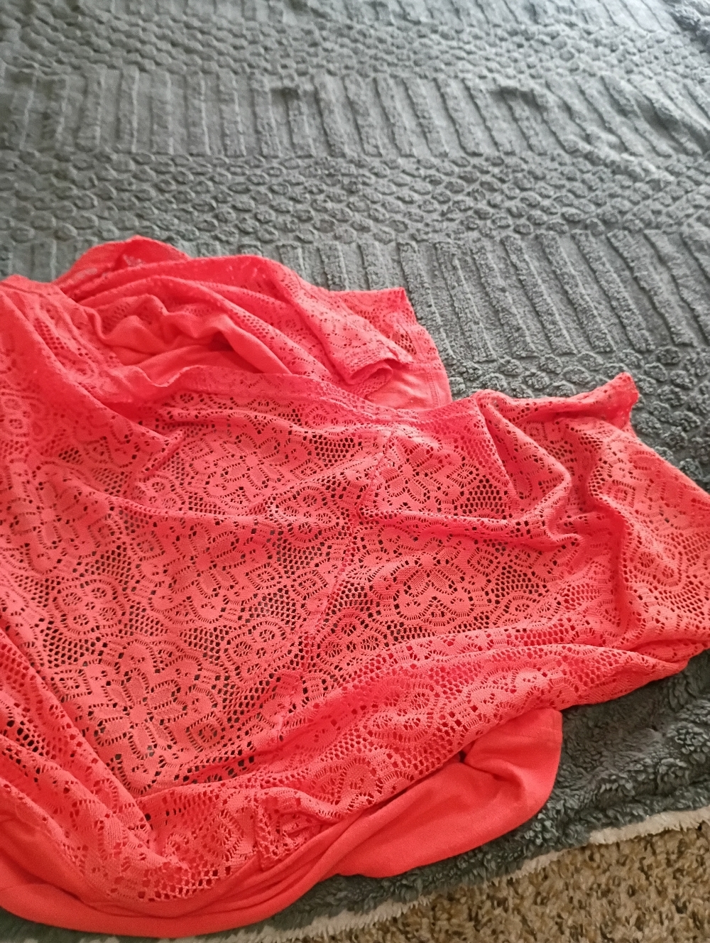 Bobbie Brooks Coral Pink Lace Trim Top